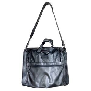Tumi Black Leather Expandable Padded Laptop Briefcase Messenger Bag